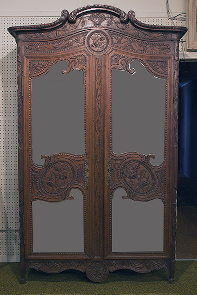 Provinvial French Oak Armoire with Carved Cornice and Mirrored Doors