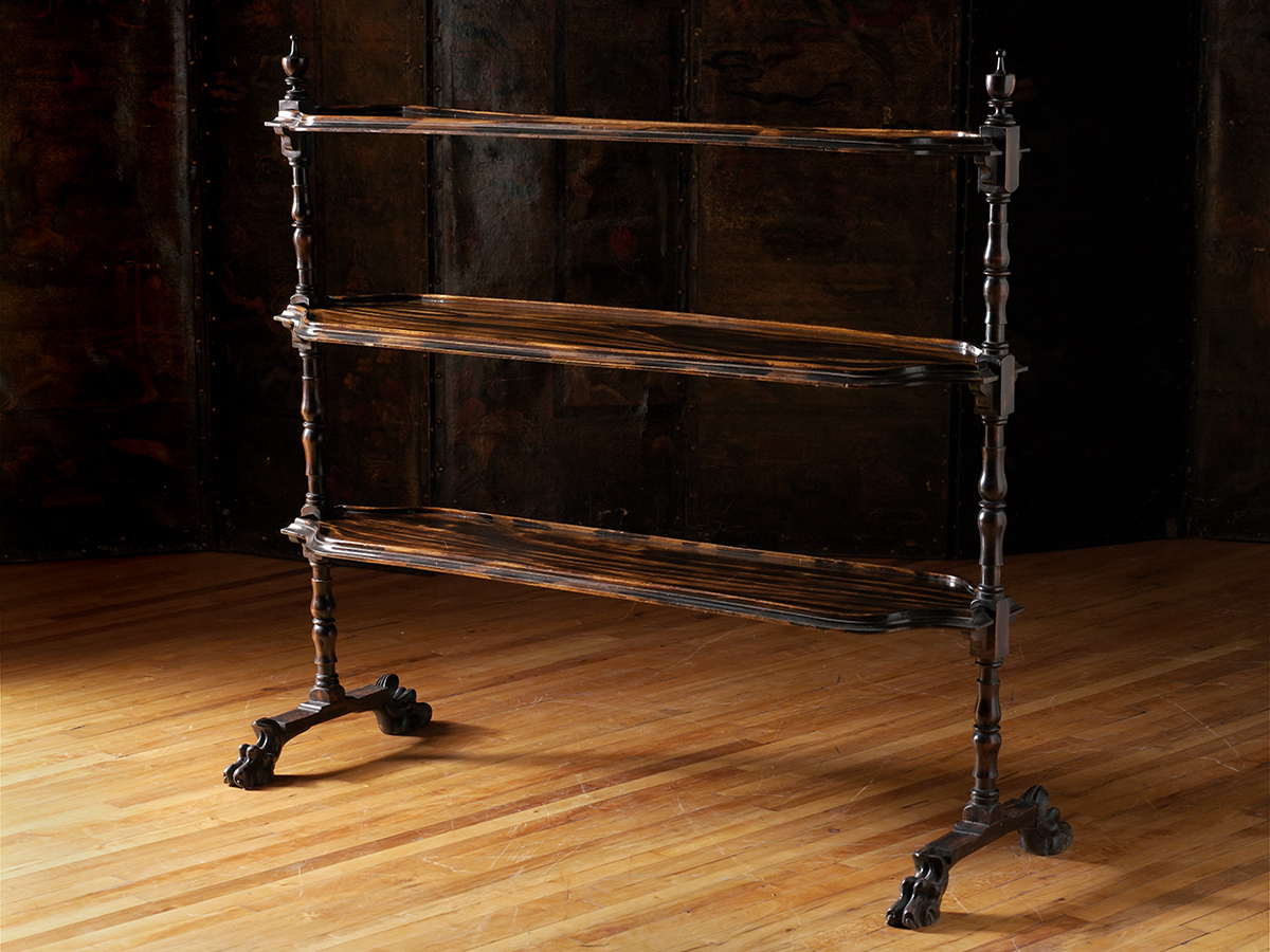English Faux Painted Shaped Three Tier Trolley with Turned Supports and Paw Feet