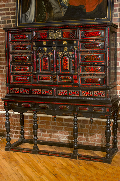 Flemish Ebony and Red Shell Inlaid Cabinet on Stand