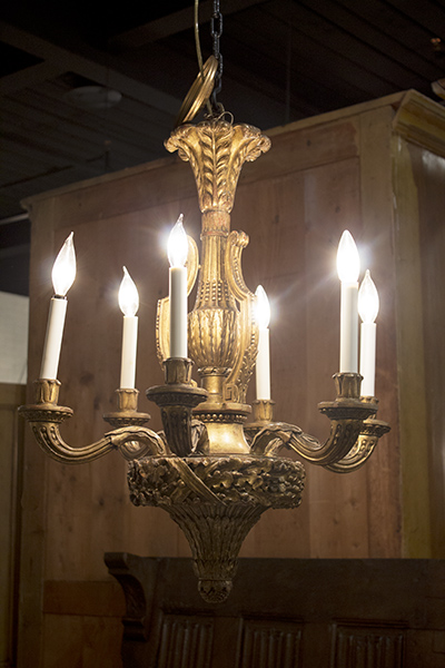 SIX ARM GILDED AND CARVED CHANDELIER