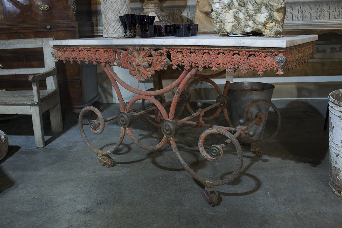 French Marble Top Bakers Table With Metal Base