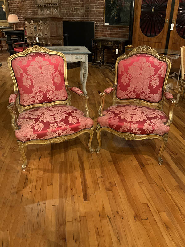 PAIR OF FRENCH GILDED ARMCHAIRS