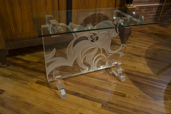 Italian Lucite and Glass Top Console