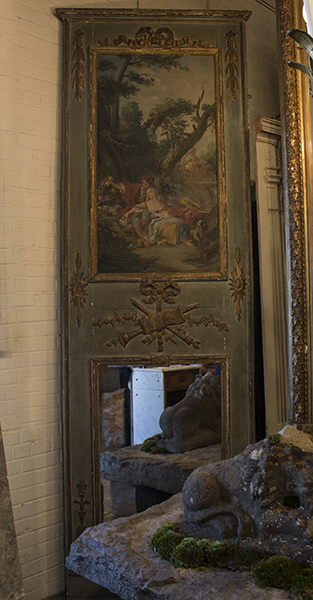 French Painted Trumeau Mirror with Gilded Applique
