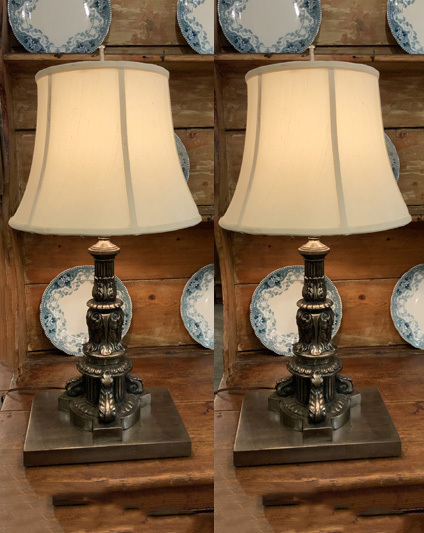 Pair of French Polished Iron Column Lamps