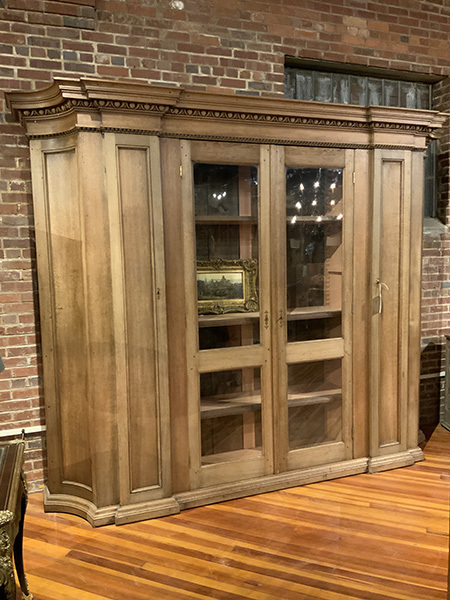 Flemish Large Bookcase Cabinet with Two Glass Doors and Two Paneled Doors