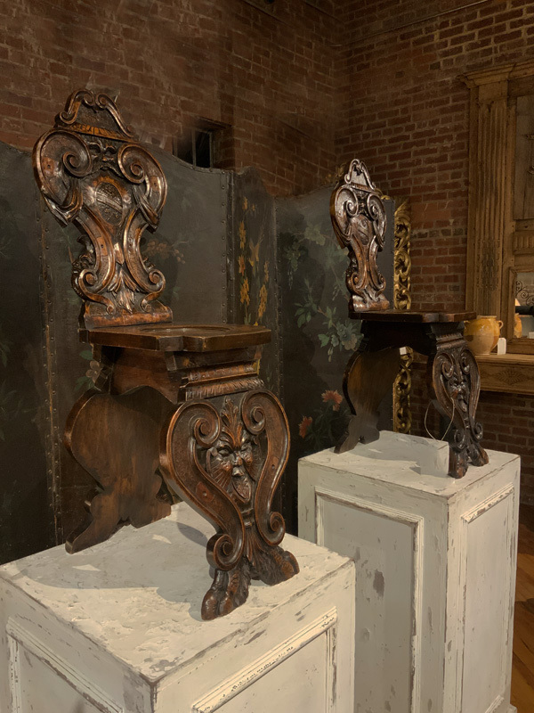 Pair of 19th Century Italian Carved Walnut Hall Chairs